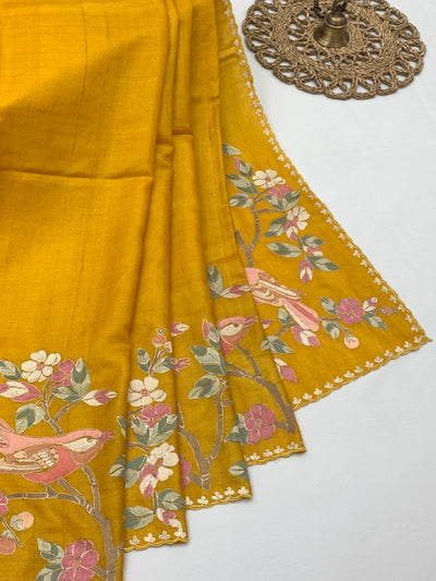 Tussore Saree Mango-Yellow In Colour