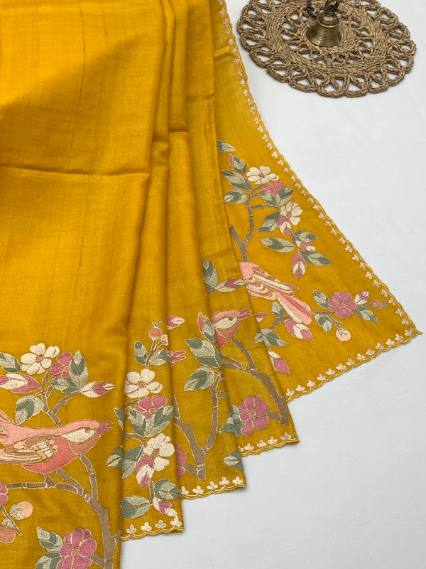 Tussore Saree Mango-Yellow In Colour