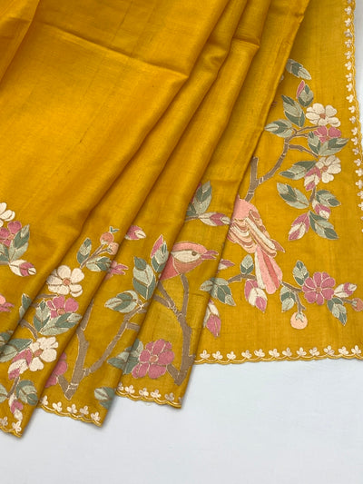 Tussore Saree Mango-Yellow In Colour