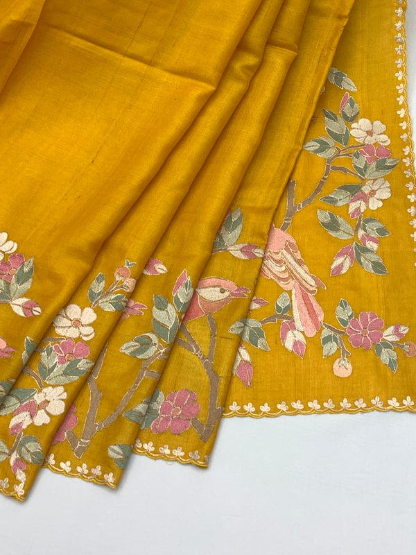 Tussore Saree Mango-Yellow In Colour
