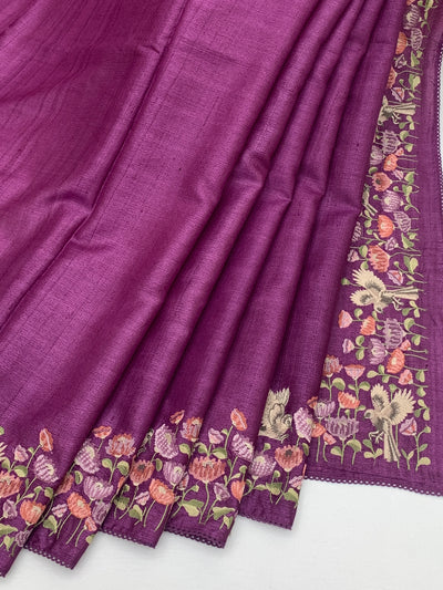 Tussore Saree Purple In Colour