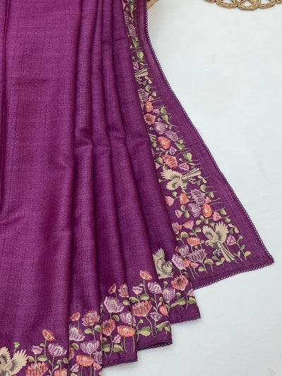Tussore Saree Purple In Colour