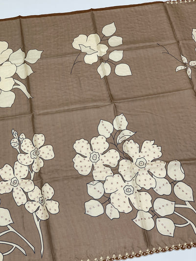 Mocha Brown Tussore Silk Saree with Floral Embroidery