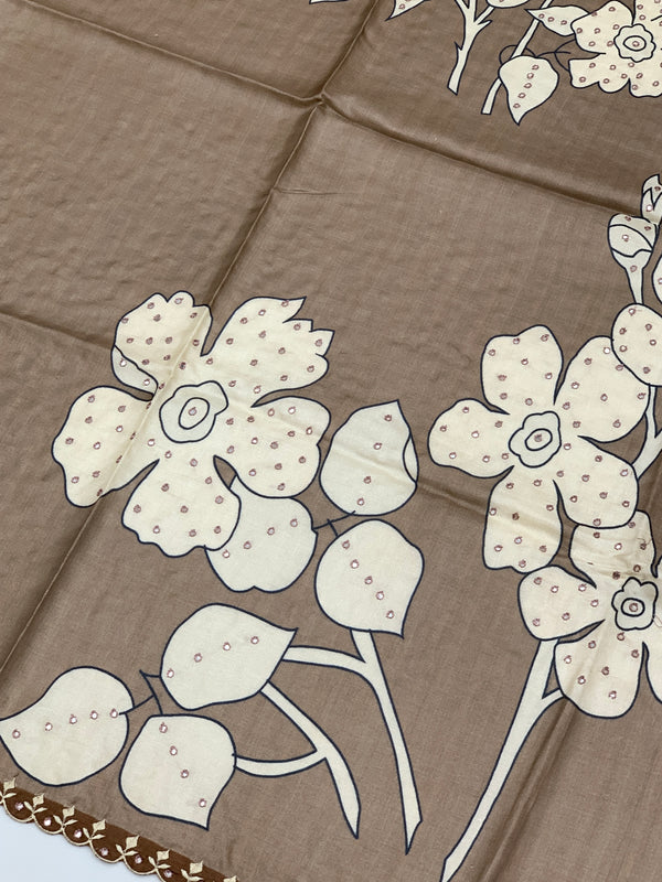 Mocha Brown Tussore Silk Saree with Floral Embroidery