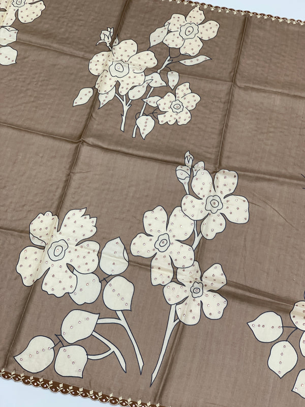 Mocha Brown Tussore Silk Saree with Floral Embroidery