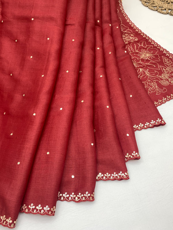 Tussar Saree with Crafted Aari Embroidery