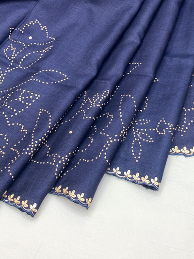 Tussore Saree Navy-Blue In Colour
