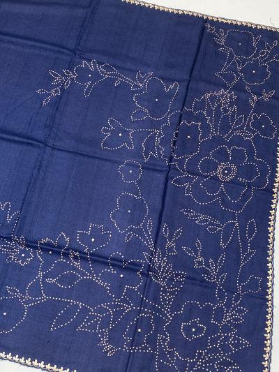 Tussore Saree Navy-Blue In Colour