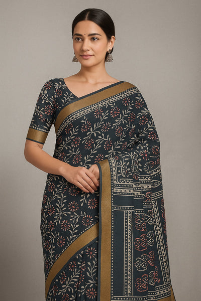 Maheshwari Cotton Saree Grey In Color
