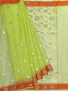 Zari Kota Saree Lemon-Green In Color