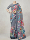 Chiffon Floral Printed Saree Grey In Colour