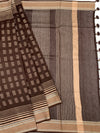Tuscan Coffee: Hand-Printed Geometric Cotton Saree