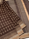 Tuscan Coffee: Hand-Printed Geometric Cotton Saree