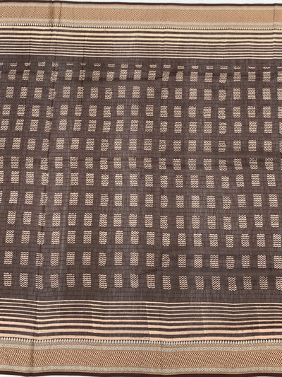 Tuscan Coffee: Hand-Printed Geometric Cotton Saree