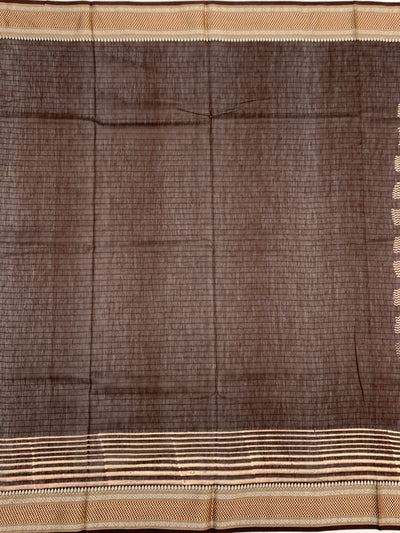 Tuscan Coffee: Hand-Printed Geometric Cotton Saree