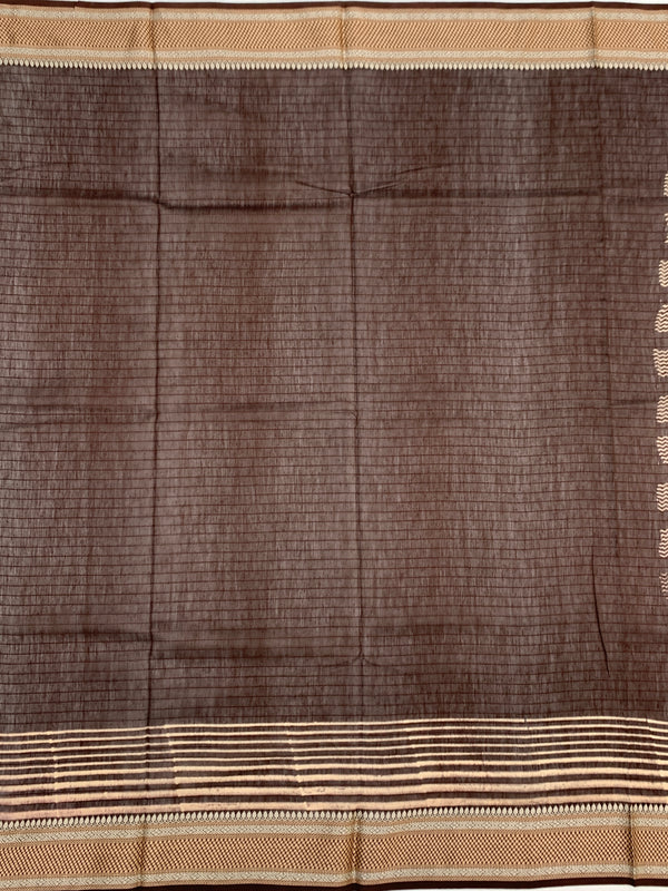 Tuscan Coffee: Hand-Printed Geometric Cotton Saree