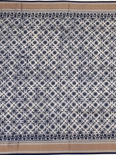 Indigo Floral & Leheriya Printed Cotton Saree