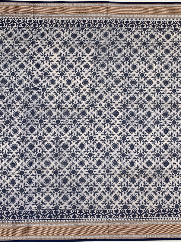 Indigo Floral & Leheriya Printed Cotton Saree