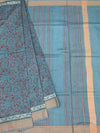 Dusty Cerulean Floral Hand-Printed Cotton Saree