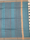 Dusty Cerulean Floral Hand-Printed Cotton Saree