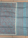 Dusty Cerulean Floral Hand-Printed Cotton Saree