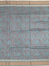 Dusty Cerulean Floral Hand-Printed Cotton Saree