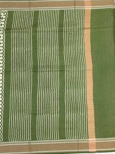 Olive Green Floral Printed Cotton Saree