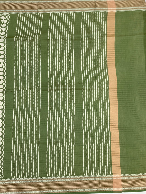 Olive Green Floral Printed Cotton Saree
