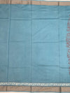 Dusty Cerulean Floral Hand-Printed Cotton Saree