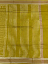 Lemon Green Printed Cotton Saree with Striped Pallu