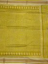 Lemon Green Printed Cotton Saree with Striped Pallu