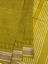 Lemon Green Printed Cotton Saree with Striped Pallu