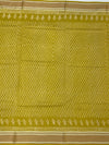 Lemon Green Printed Cotton Saree with Striped Pallu