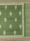 Olive Green Floral Printed Cotton Saree