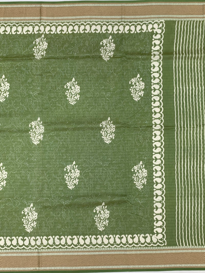 Olive Green Floral Printed Cotton Saree