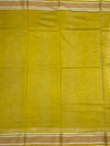 Lemon Green Printed Cotton Saree with Striped Pallu