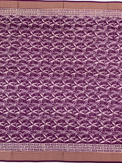 Elegant Plum Purple Botanical Print Cotton Saree