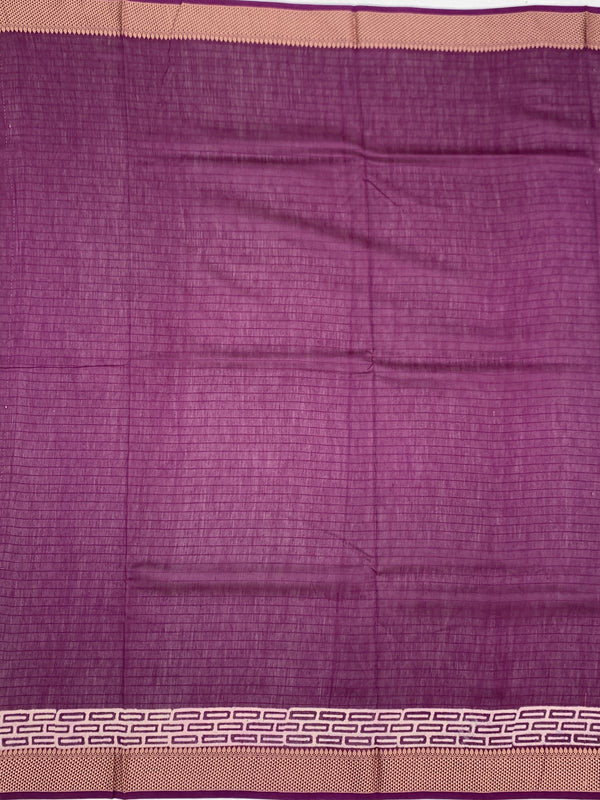 Elegant Plum Purple Botanical Print Cotton Saree