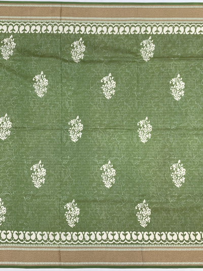 Olive Green Floral Printed Cotton Saree