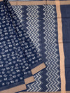Indigo Zig-Zag Hand-Printed Cotton Saree