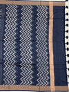 Indigo Zig-Zag Hand-Printed Cotton Saree