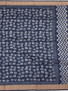 Indigo Zig-Zag Hand-Printed Cotton Saree