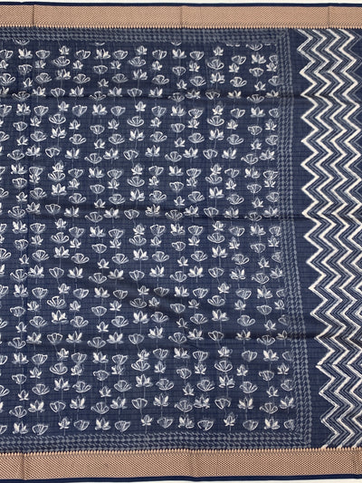 Indigo Zig-Zag Hand-Printed Cotton Saree