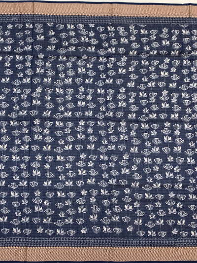 Indigo Zig-Zag Hand-Printed Cotton Saree