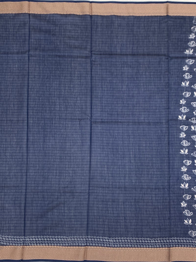 Indigo Zig-Zag Hand-Printed Cotton Saree