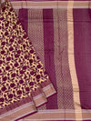 Deep Plum & Cream Hand-Printed Cotton Saree