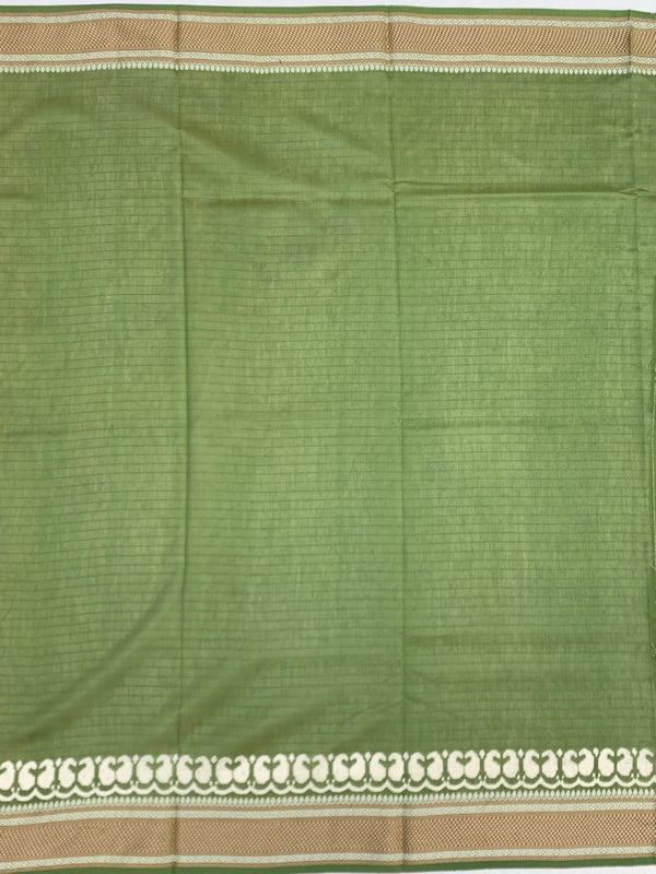 Olive Green Floral Printed Cotton Saree
