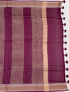 Deep Plum & Cream Hand-Printed Cotton Saree