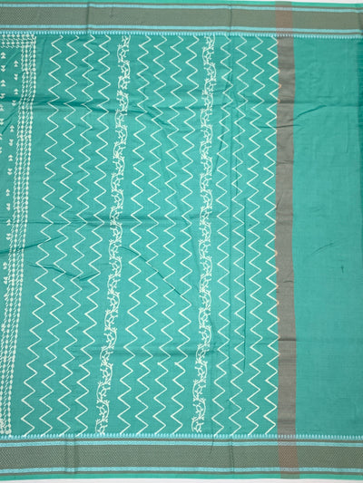 Elegant Sea Green Cotton Saree with Geometric Weave