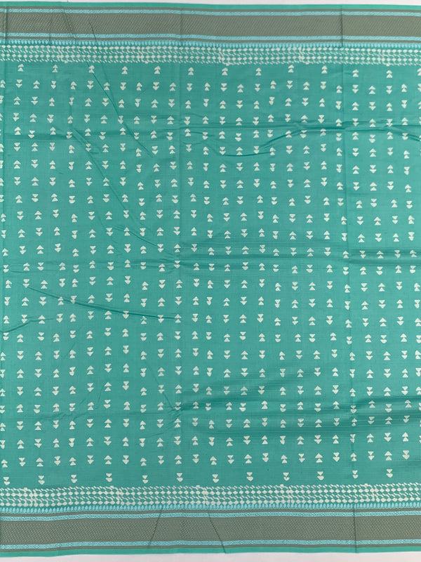 Elegant Sea Green Cotton Saree with Geometric Weave